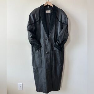 Vintage Black on Black Genuine Suede & Leather Trench Coat By Worthington Sz XL